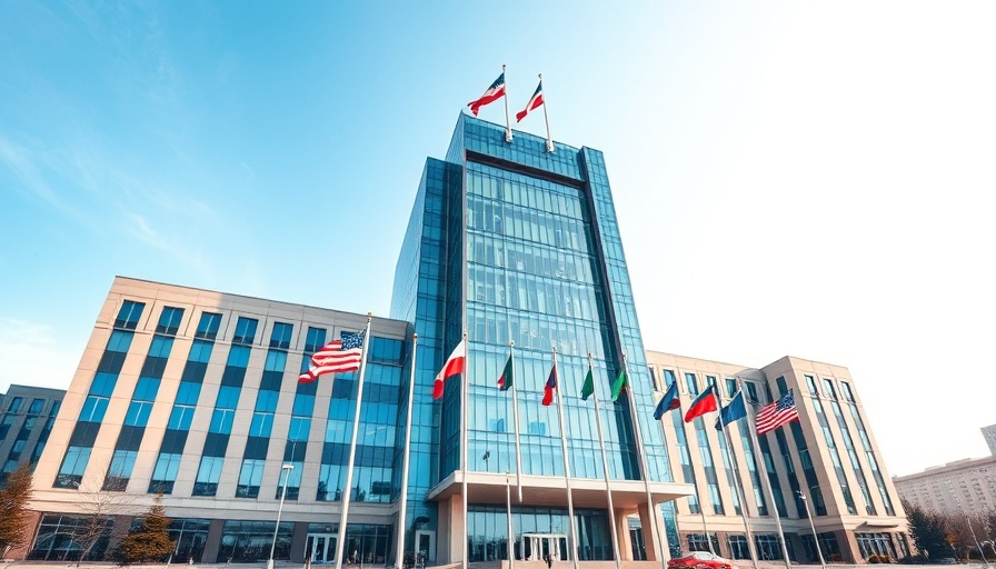 Imposing glass facade of SEC building related to crypto lawsuits dismissal, modern design.