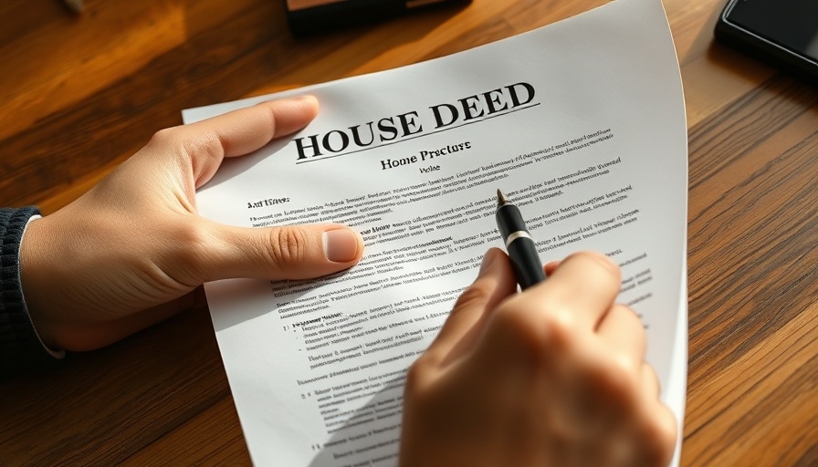 Adding someone to a house deed with a close-up of the document and pen.