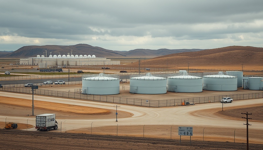 Saudi Aramco oil facility with barriers under cloudy skies.