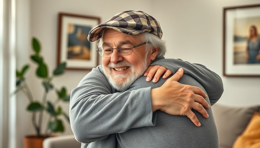 Elderly man hugging younger person, symbolizing financial support.