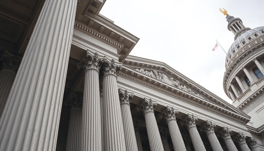 United States Treasury building columns close-up, OFAC Sanctions.