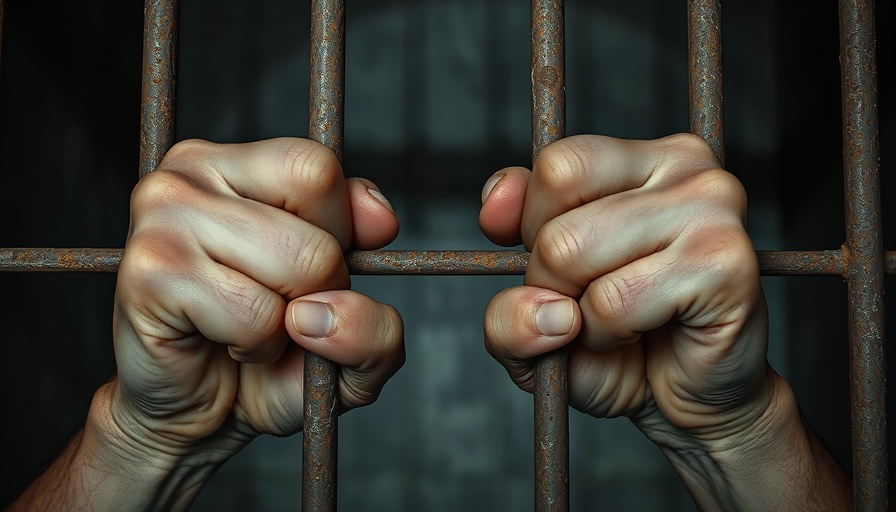 Hands gripping prison bars symbolizing unlawful immigration violence.