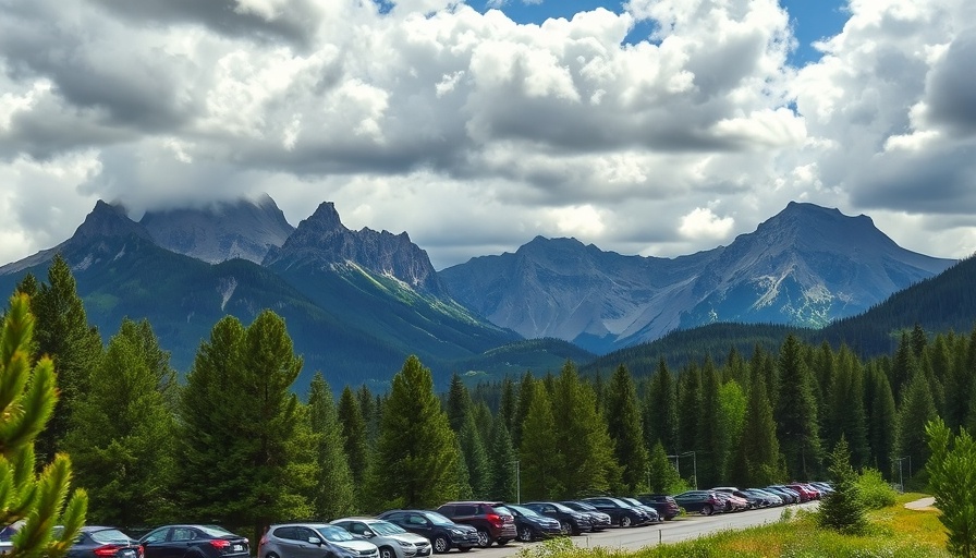 Record attendance at a U.S. National Park with a full parking lot amidst stunning mountains.