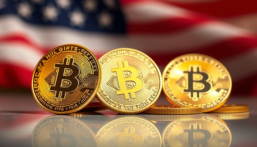 Navigating US Crypto Regulations: Ethereum and Bitcoin coins on reflective surface with US flag.