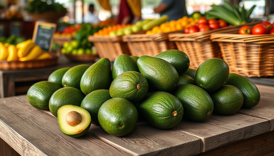 Ripe avocados on a wooden table, discussing avocado prices and tariffs.