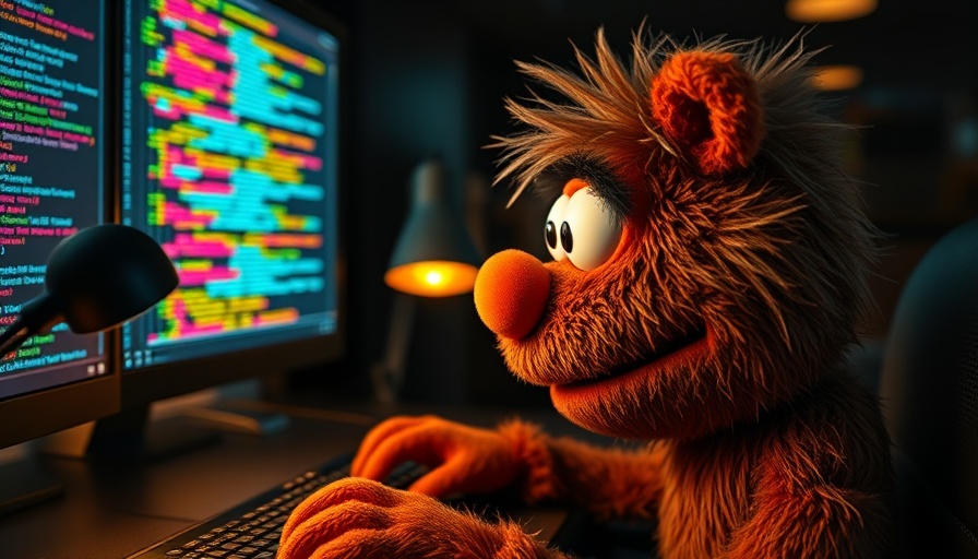 Puppet coding focused on Baidu ERNIE AI Models in dimly lit room.