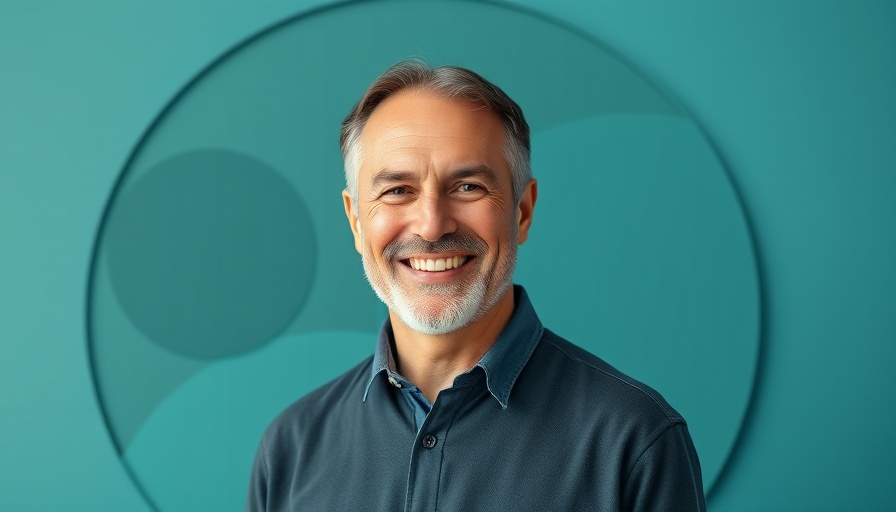 Confident man smiling against teal geometric background, DORA regulation impact on crypto.