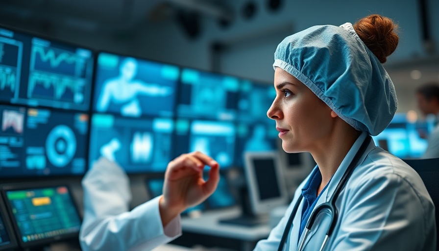 Physician at work analyzing data on multiple monitors in a medical office.