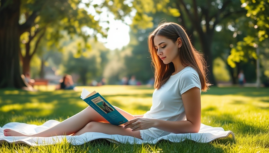 Serene young woman reading in a sunlit park, symbolizing beauty and brains
