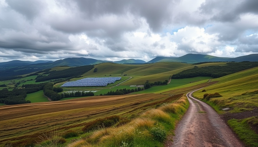 Scottish countryside showing solar farm area amidst lush landscape.