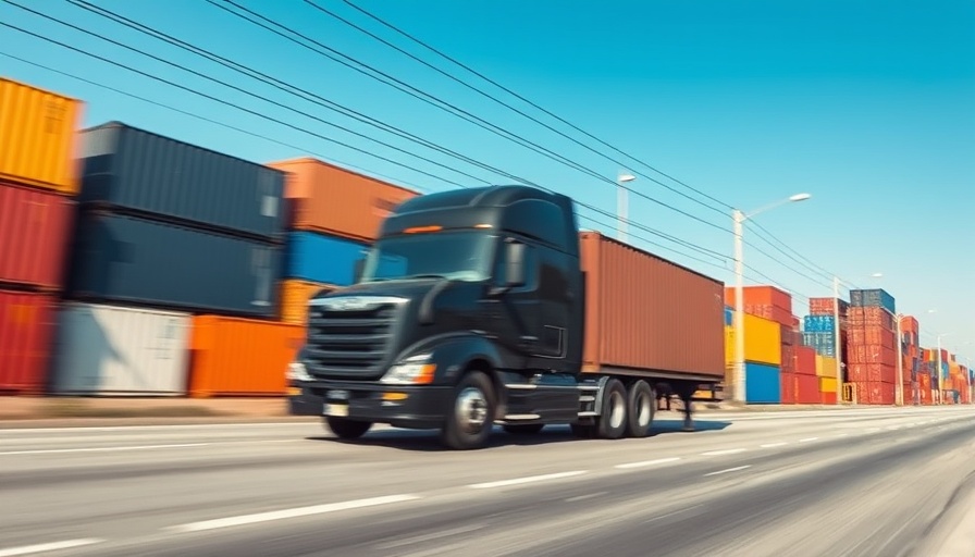 Truck passing shipping containers representing Healthcare Supply Chains Tariff Pause.
