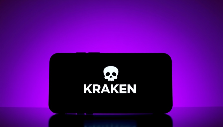 Kraken logo on phone silhouette with purple background, cybersecurity threat.