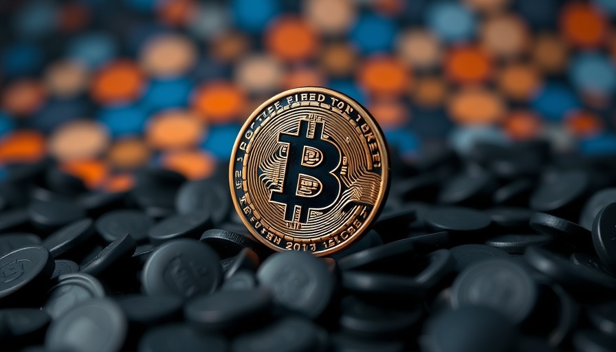 High-contrast Bitcoin coin in focus, scattered coins background.