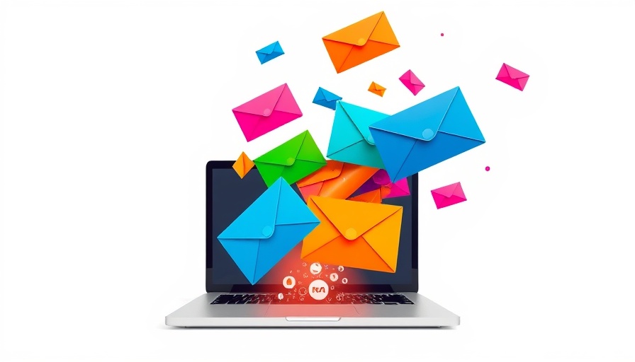 Illustration of envelopes from a laptop symbolizing communication.
