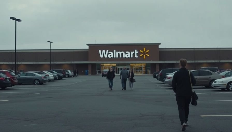 Suburban Walmart parking lot scene with people, hybrid war in Los Angeles theme