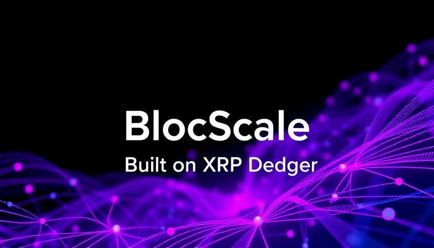 Logo of BlocScale on XRP Launchpad background with digital design.