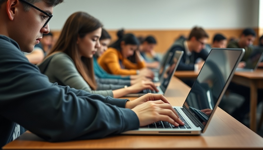 Students working on laptops in a classroom, reflecting AI in Education Initiative.