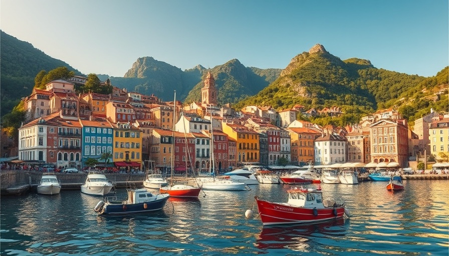 U.S. coastal town resembling European vacation spot, colorful boats.