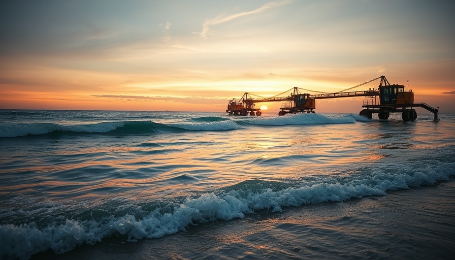 Artificial surf reef construction at sunset in Western Australia.