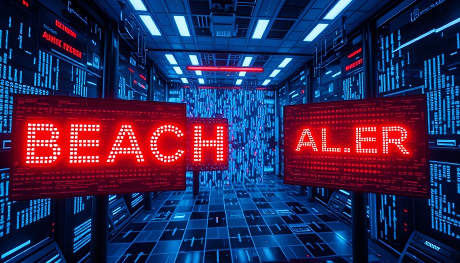 Futuristic scene of financial fraud data breach alert on digital screens.