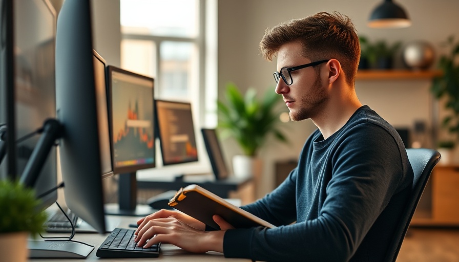 Young coder in a bright office, learning coding skills.