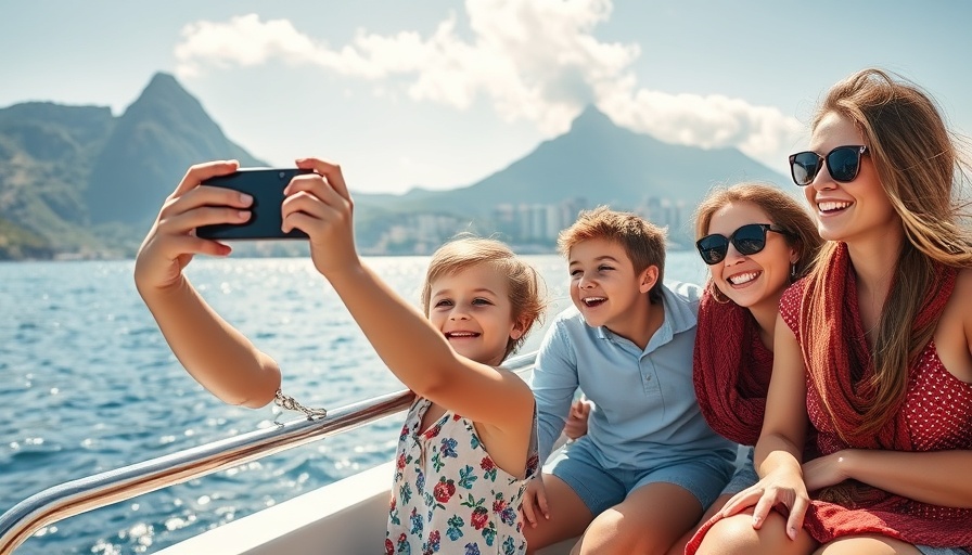 Family enjoying a boating adventure with stunning mountain views.