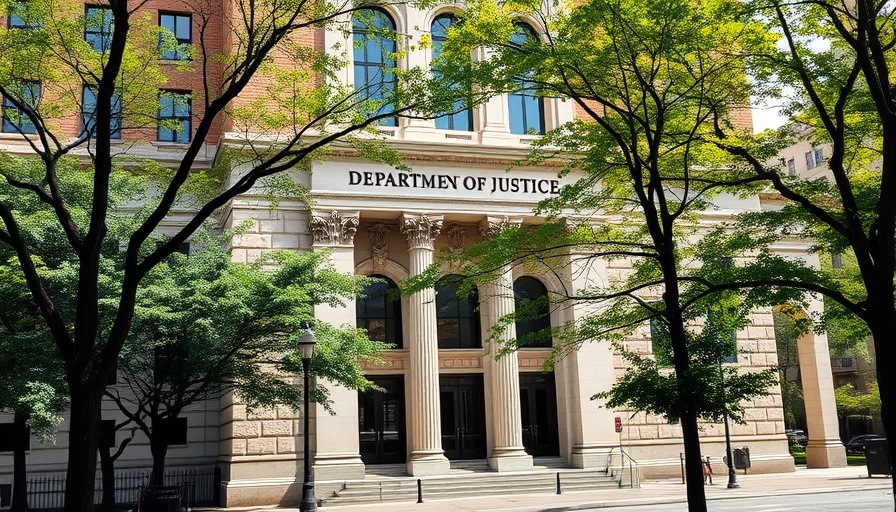 Department of Justice building related to Roman Storm guilty verdict in cryptocurrency case.