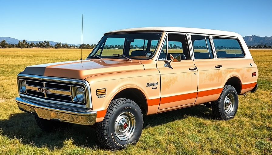 1972 GMC Suburban barn find in grassy field setting.