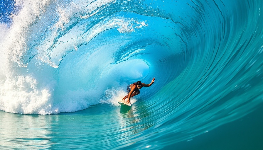 Surfer riding a big turquoise wave tube, Mikey February surfing video.