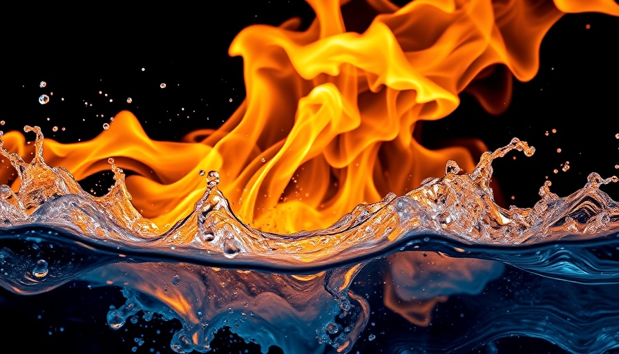 Dynamic interplay of water and fire symbolizes eco-friendly marine fuel.