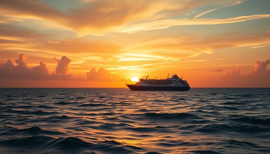 Migrant vessel encounter at sea during a dramatic sunset.