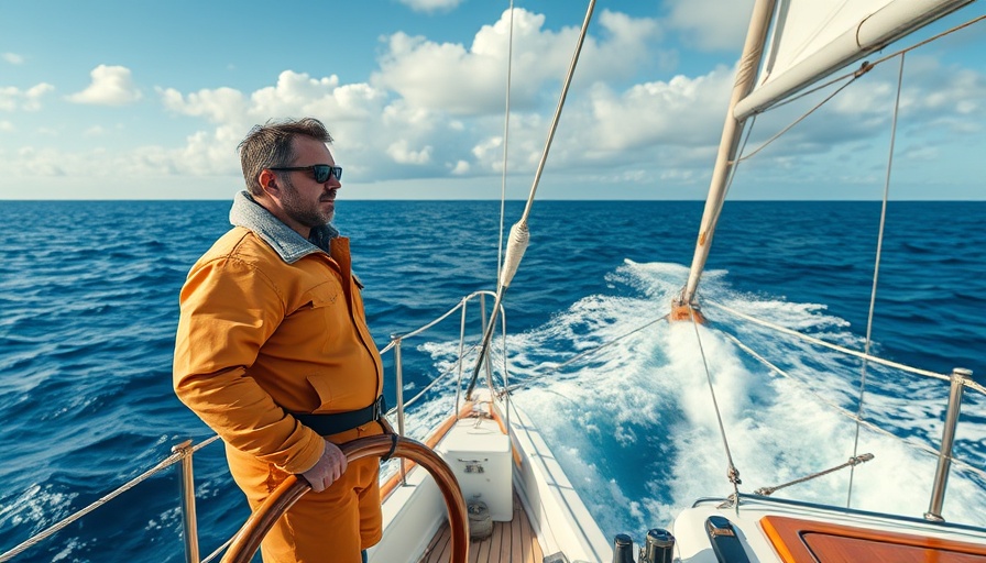 Sailor navigating solo in open ocean, embracing journey's lessons.