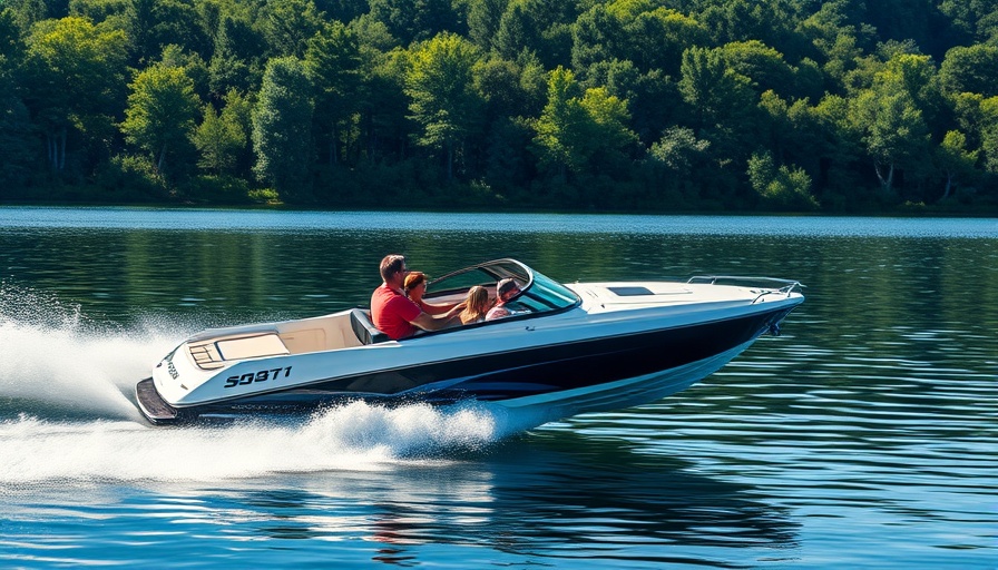 Speedboat cruising with water spray, showcasing boat safety tips.