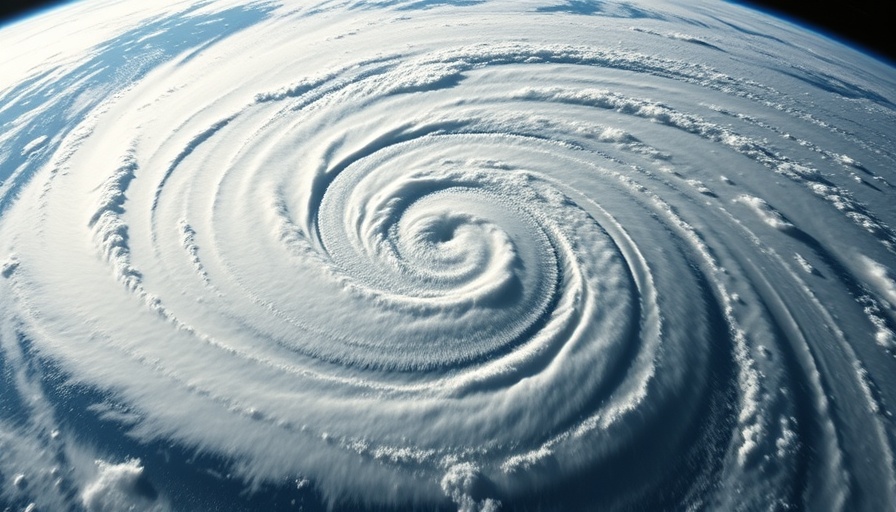 Massive hurricane seen from space showing swirling clouds over the ocean.