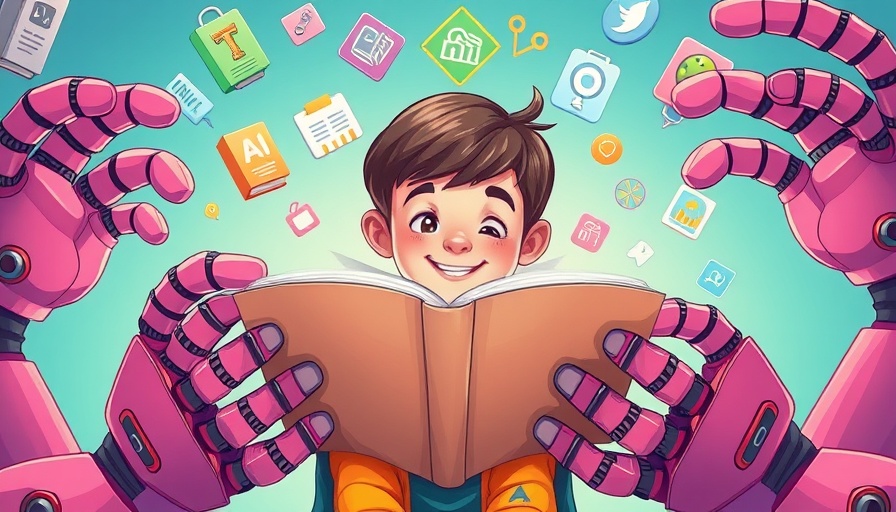 Illustration of AI in education with student and robotic hands