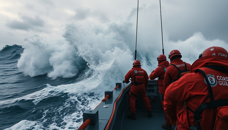 Coast Guard boat battling 20-foot waves during Hurricane Erin.