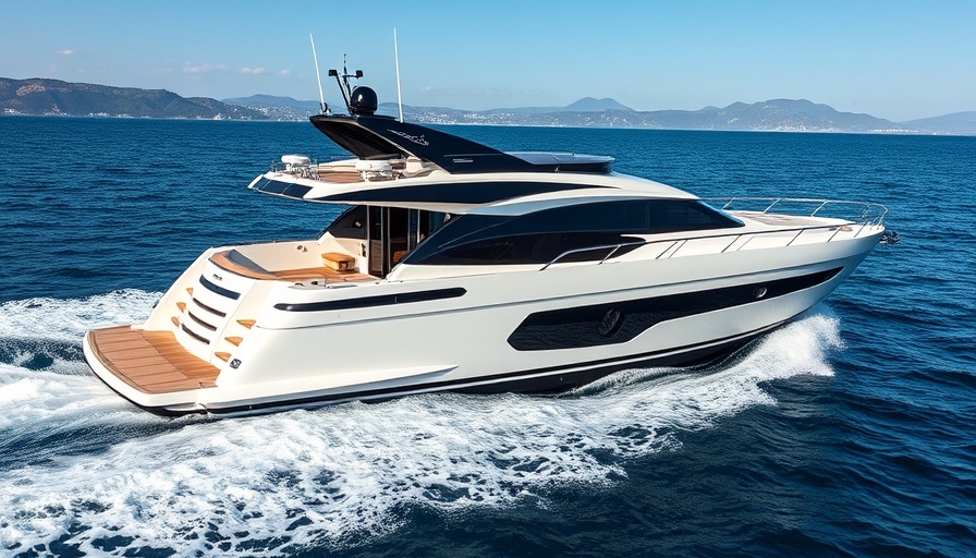 Mangusta Oceano 44 Superyacht cruising with sleek design and coastal backdrop.