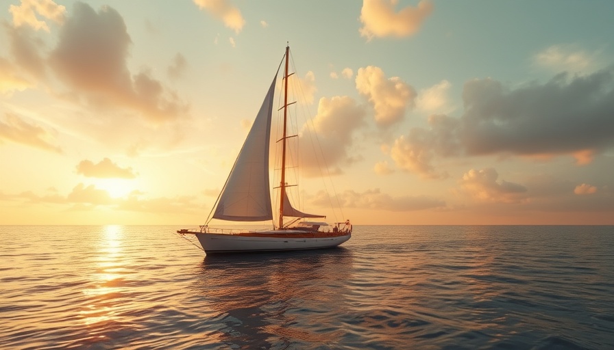 Sailing boat at sunset in open ocean