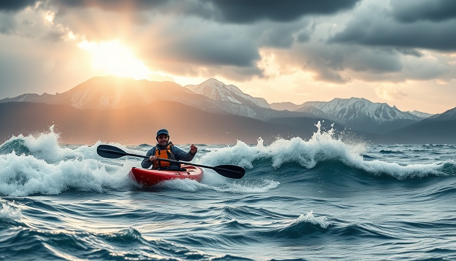 Kayaking the Inside Passage under dramatic skies with mountains.