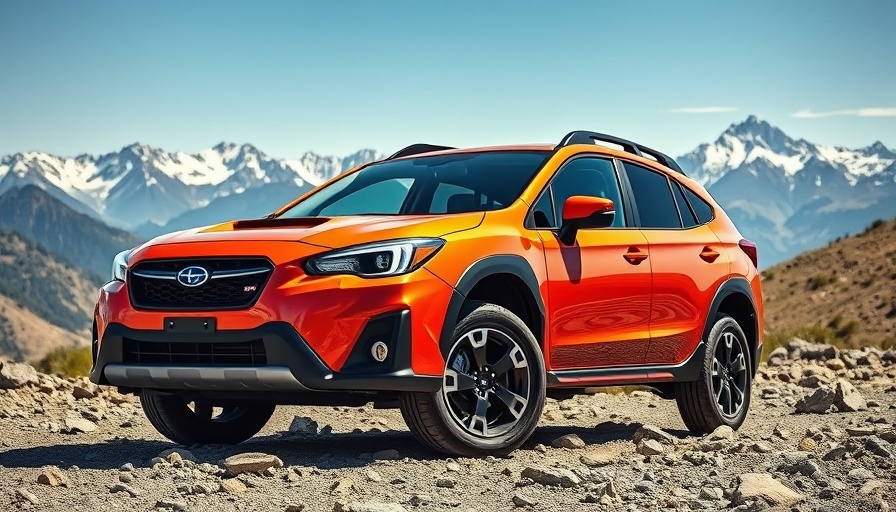 Adventurous Subaru Crosstrek on TransAmerica Trail, mountain backdrop.