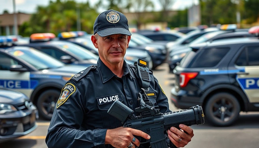 Police officer handling detour sign and pursuit-rated gear.