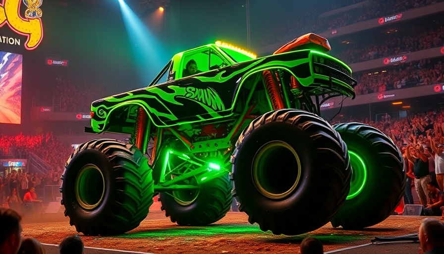 Neon-lit monster truck at Hot Wheels Monster Trucks Live Glow-N-Fire Tour.
