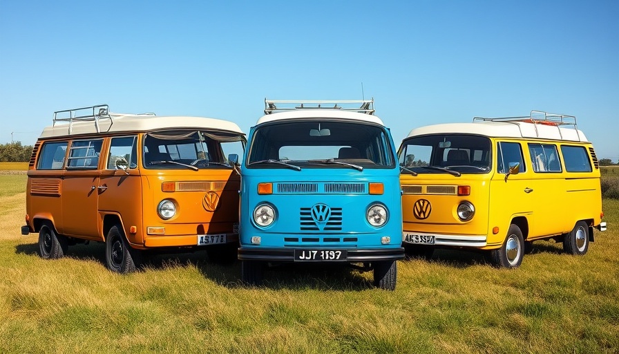 Classic 4x4 vans display vibrant charm outdoors.