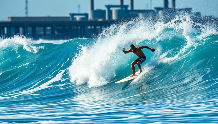 Mark Occhilupo surfboard maneuver on a powerful wave, ocean backdrop.