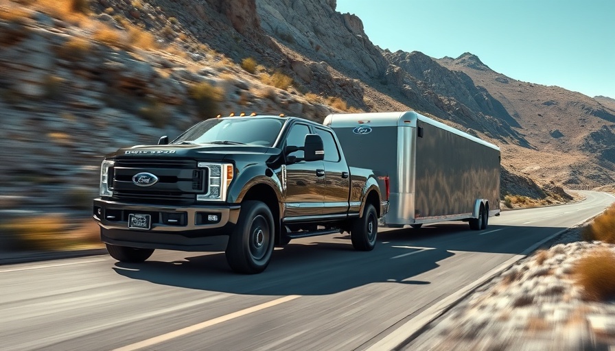 2026 Ford Super Duty updates: Truck towing trailer in mountains.