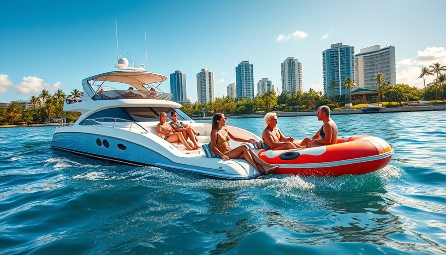Boating trends in South Florida: group relaxing on a yacht and raft.