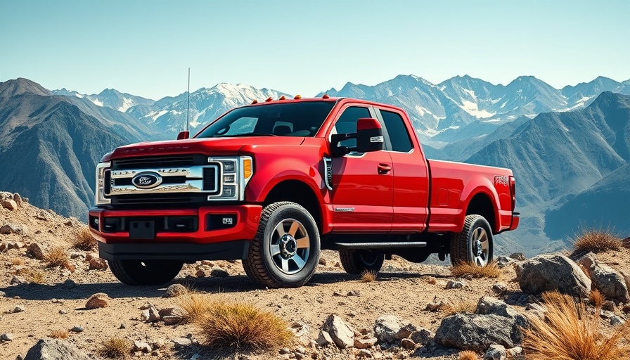 Red 2025 Ford F-250 Super Duty XL on rugged terrain.