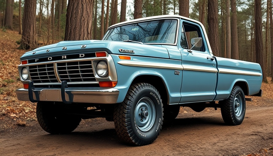 Vintage Ford Dentside truck off-road in nature, showcasing revival theme.
