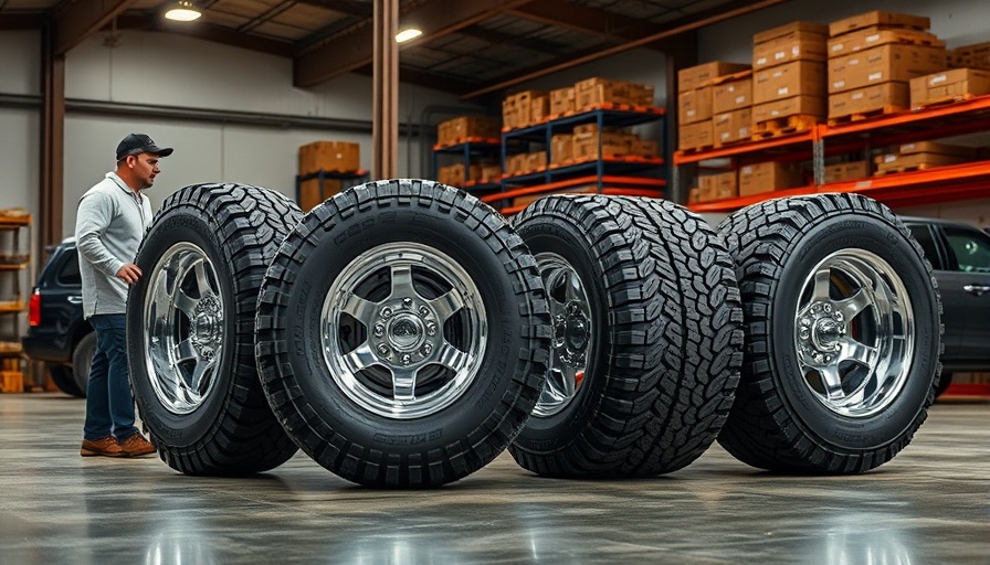 Mickey Thompson Off-Road Tire Compounds displayed in a warehouse.