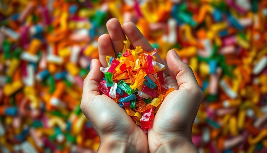 Colorful plastic flakes in hand, illustrating recycled plastics market dynamics.